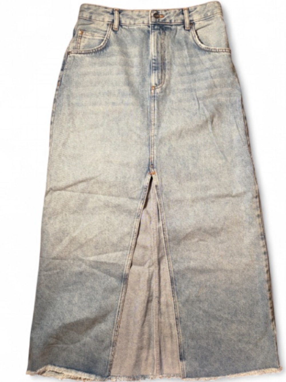Pilcro The Madi Front Slit Denim Maxi Skirt Raw Hem Size 10 EU 42 - Picture 4 of 6